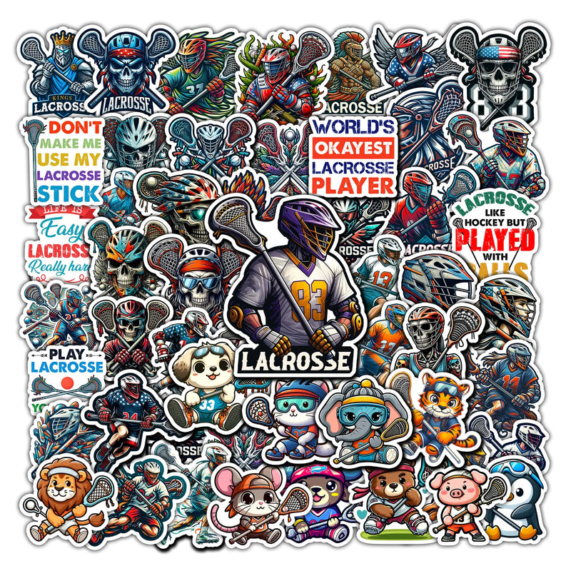 BIGZORO Pack 50 PCS Lacrosse Stickers Print Outdoors Waterproof Vinyl Decals Items for Adults Men Women Sports Team Labels Decor Car Scrapbooks Water Bottles Bumper Helmet Laptop